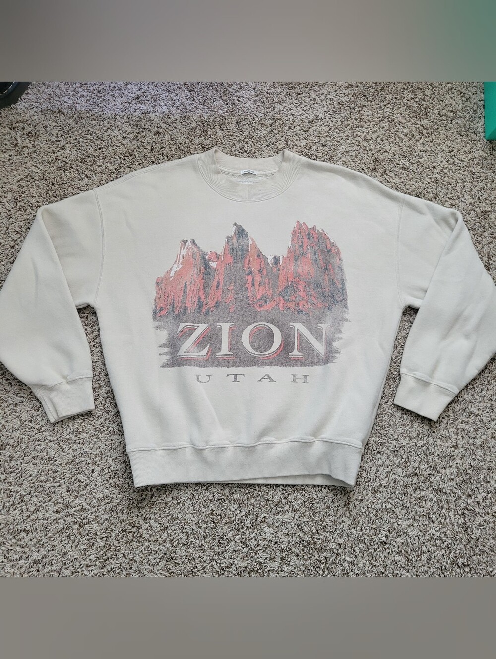 Abercrombie &Fitch Sweatshirt Zion Utah Beige Fleece Crew XS Extra Small